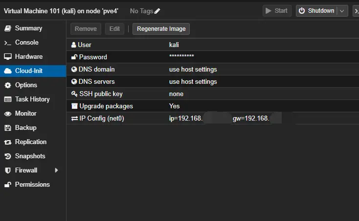 Proxmox Web UIのVM「Cloud-Init」タブ全体のスクリーンショット